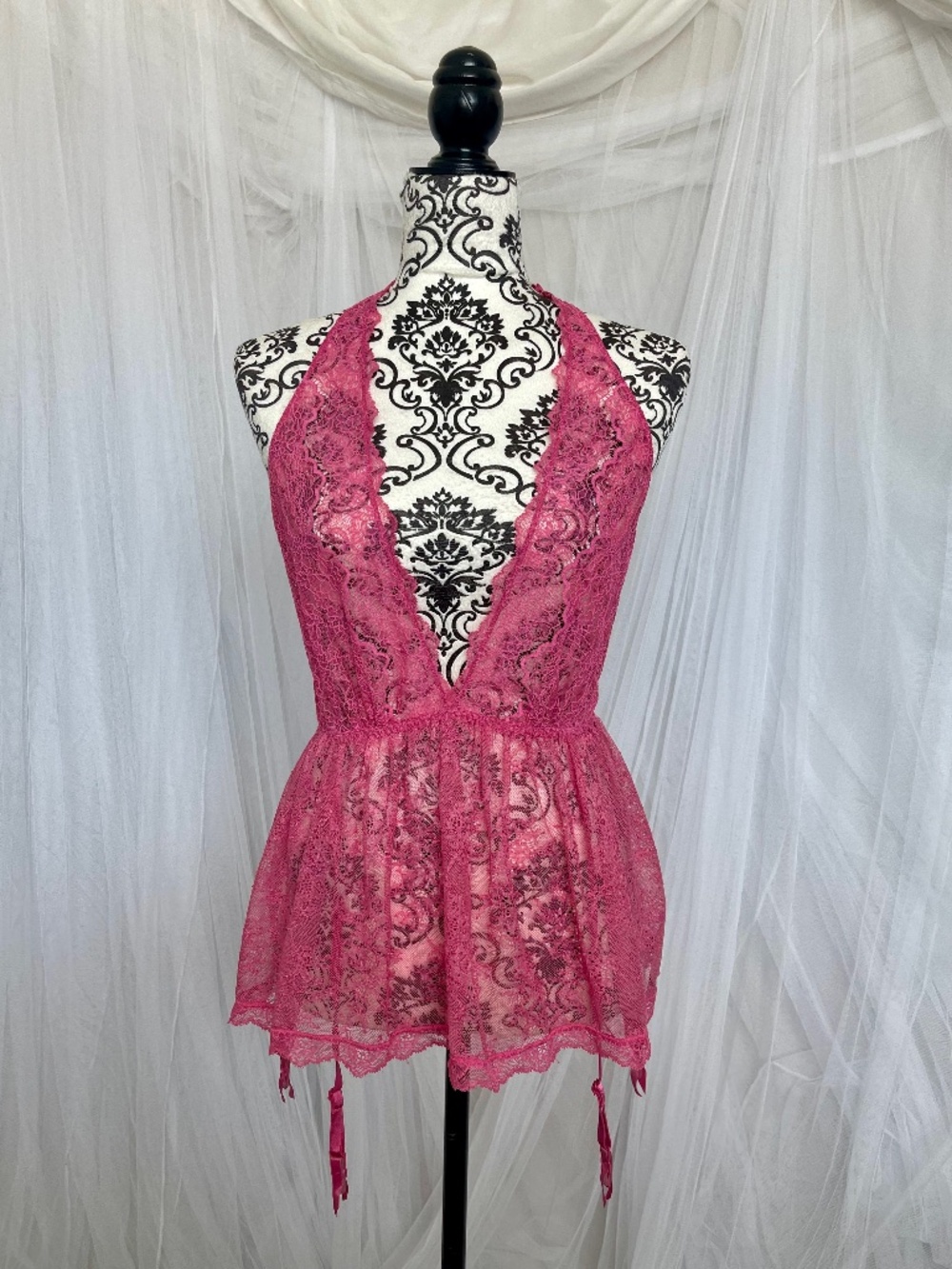 Victoria's Secret Pink Lace Babydoll Lingerie Set | M